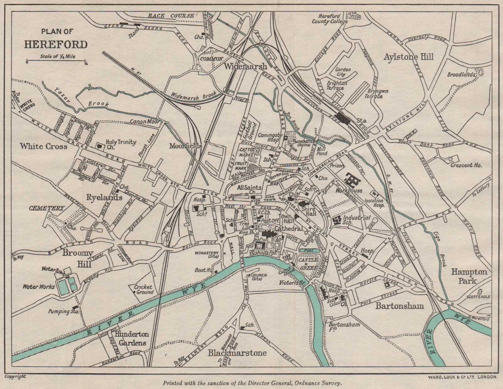 HEREFORD  vintage town/city plan. Herefordshire. WARD LOCK 1948 old map